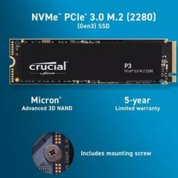 Unidad Estado Sólido Crucial P3 500gb Pcie M.2 2280